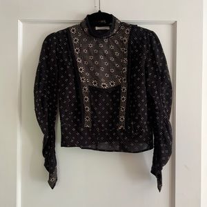 Doen XS black floral cotton blouse